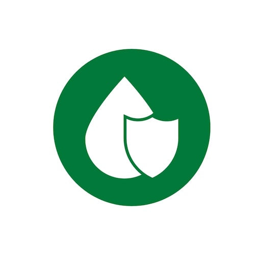 Green circle with a white droplet symbol inside on a white background