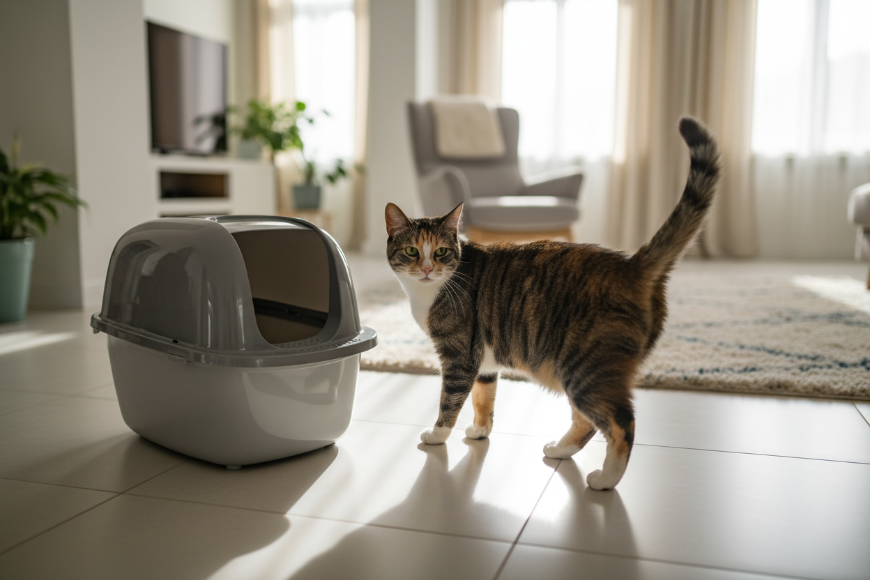 Cat avoiding litter box indoors