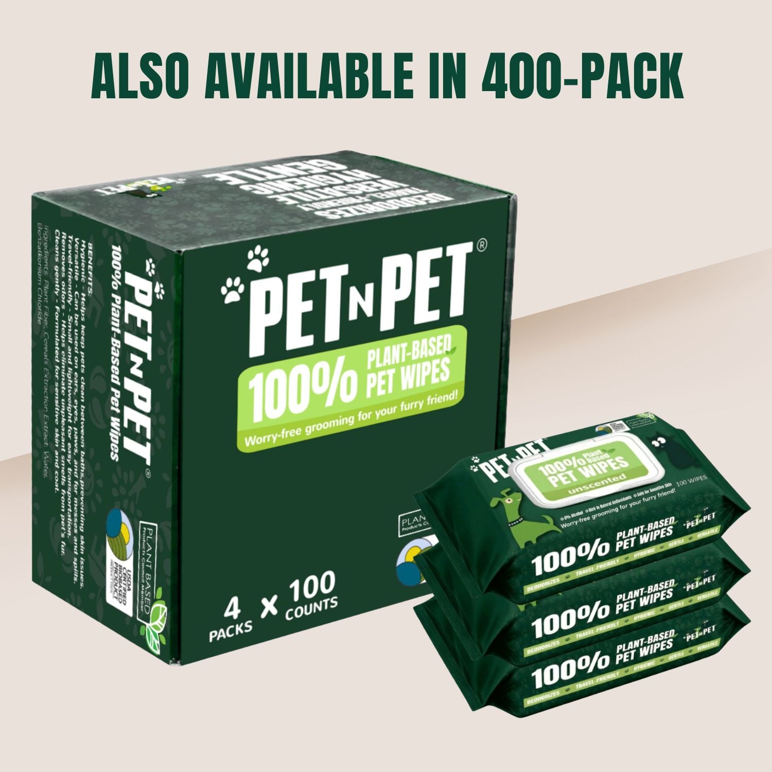 100% Biobased Dog Wipes Cleaning & Deodorizing, 100 Count