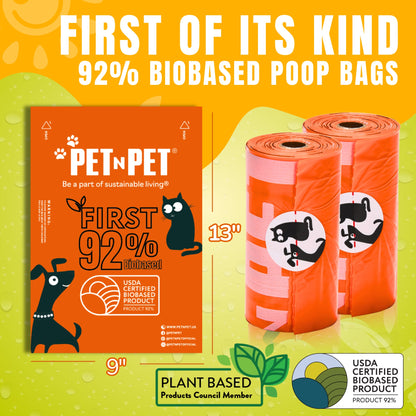 Unscented Poop Bags - 92% Plant-Based, 180 Count