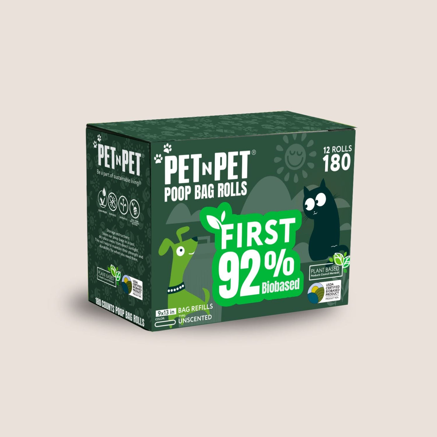 92% Biobased Poop Bags 180 Count