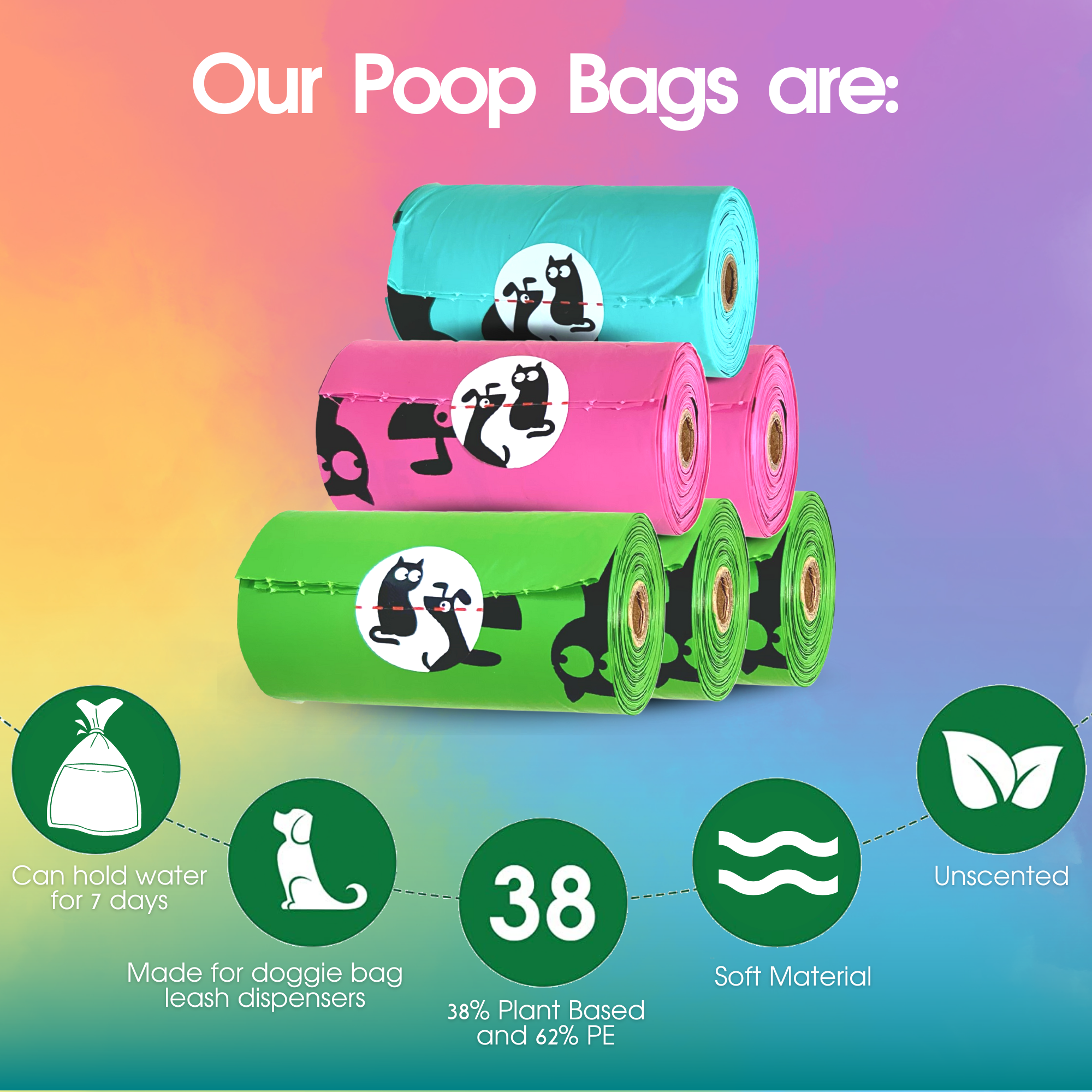 Pet N Pet Dog Poop Bag Colorful, 720 Counts Dog Bags Poop, Doggie Poop Bags 38% Plant Based & 62% PE, Dog Waste Bags Dog Poop Bags Refills, Poop Bags Dogs, Doggy Poop Bags Rolls, Pet Waste Bags