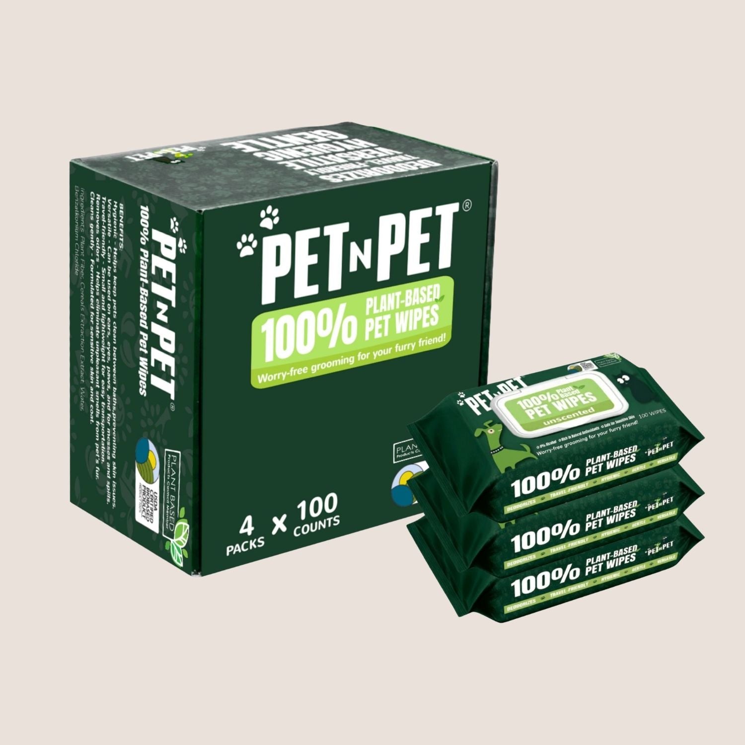 100% Biobased Dog Wipes Cleaning & Deodorizing, 400 Count