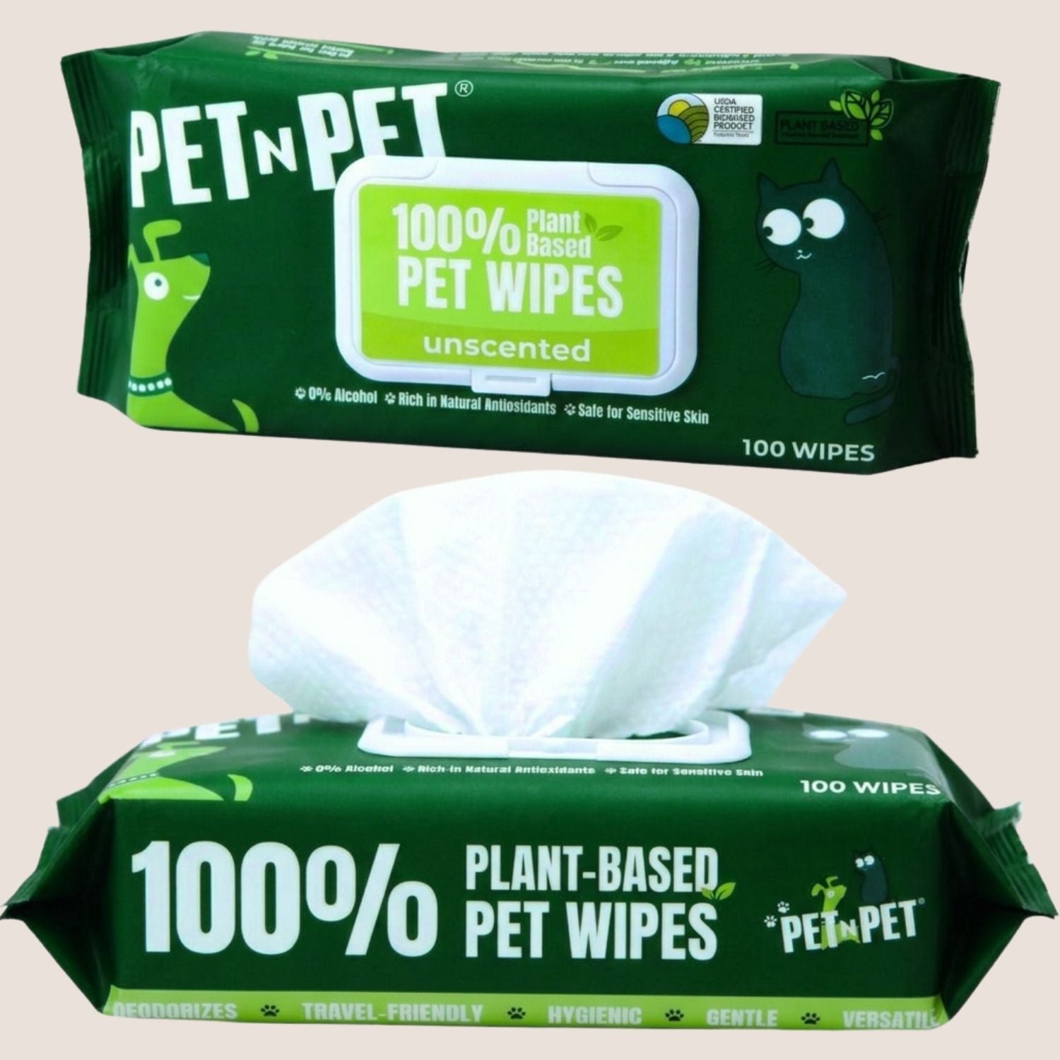 100% Biobased Dog Wipes Cleaning & Deodorizing, 100 Count