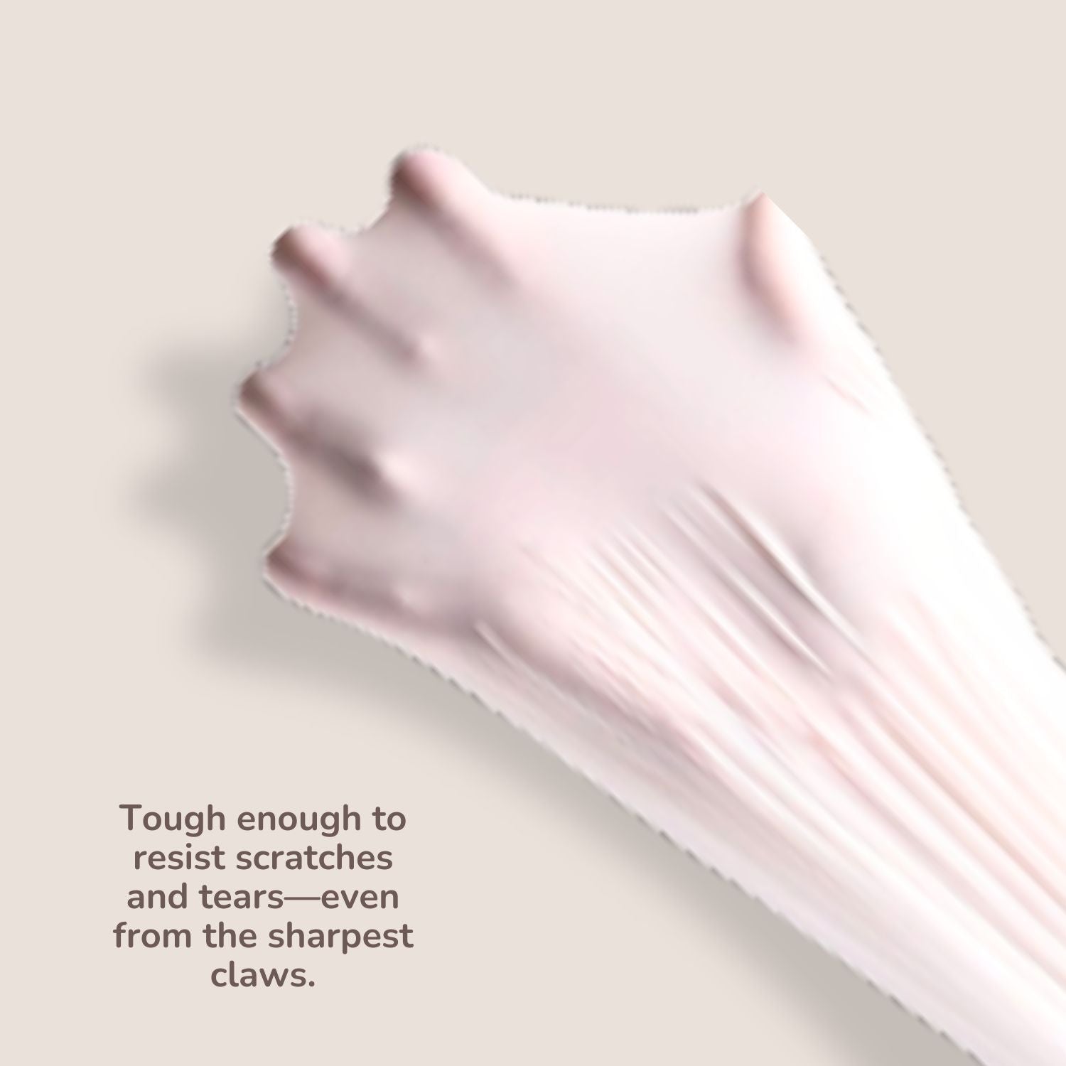 Pink protective glove on a light background with text about durability.