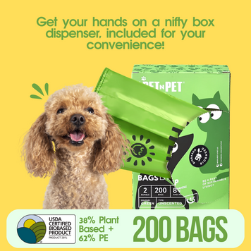 PET N PET Poop Bags 200 Counts Unscented, Dog Poop Bags with Easy Tie Handles Dog Waste Bags, Cat Litter Bags 8 x 15 inch, Completely Leak Proof, Easy Dispensing
