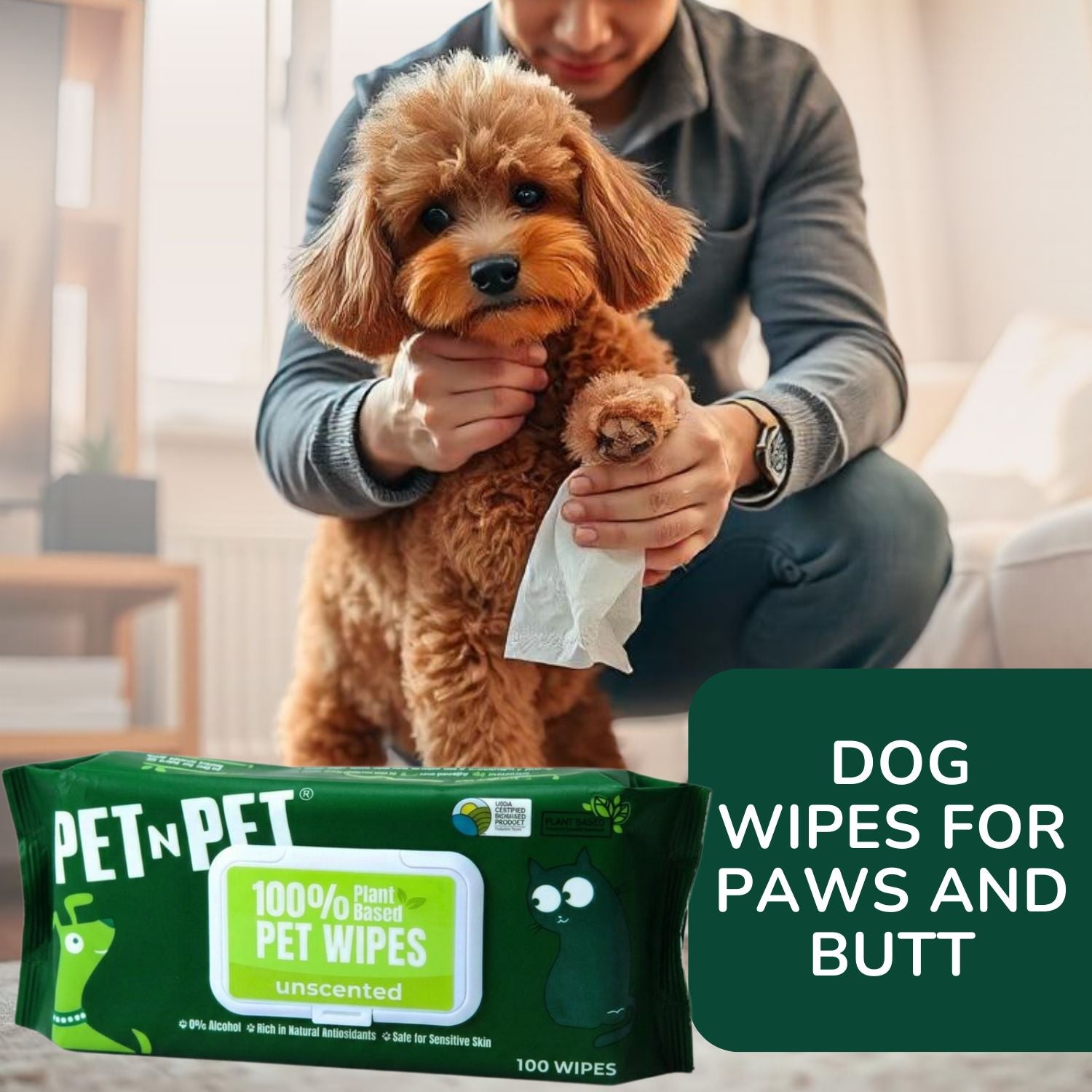 100% Biobased Dog Wipes Cleaning & Deodorizing, 100 Count