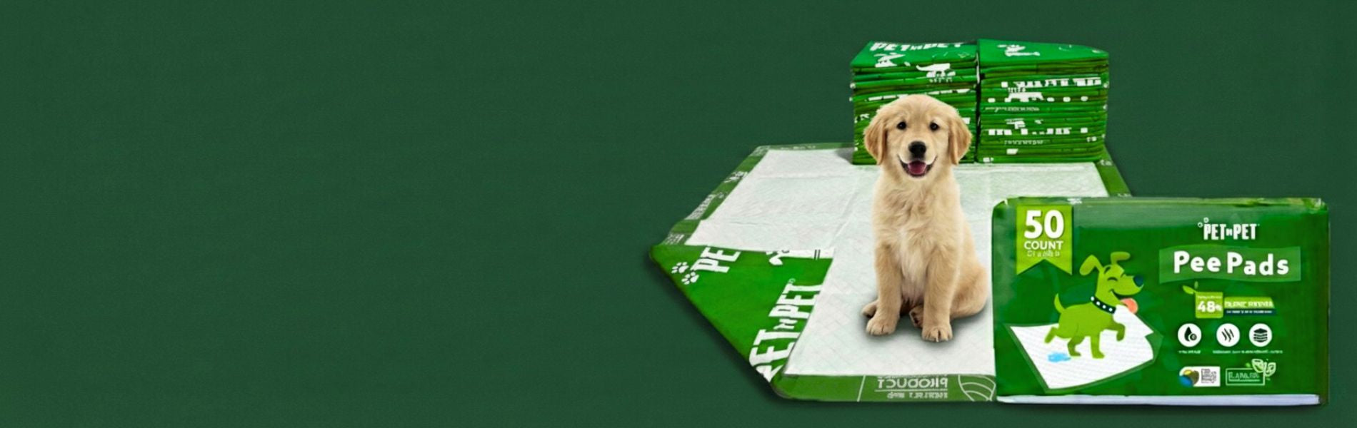 Dog pee pads with a dog on a green background